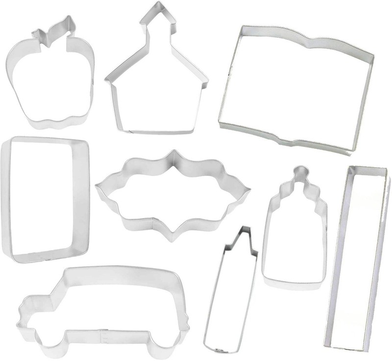 9 Piece School Cookie Cutter Set Chalkboard Bus Crayon Glue School House Apple B