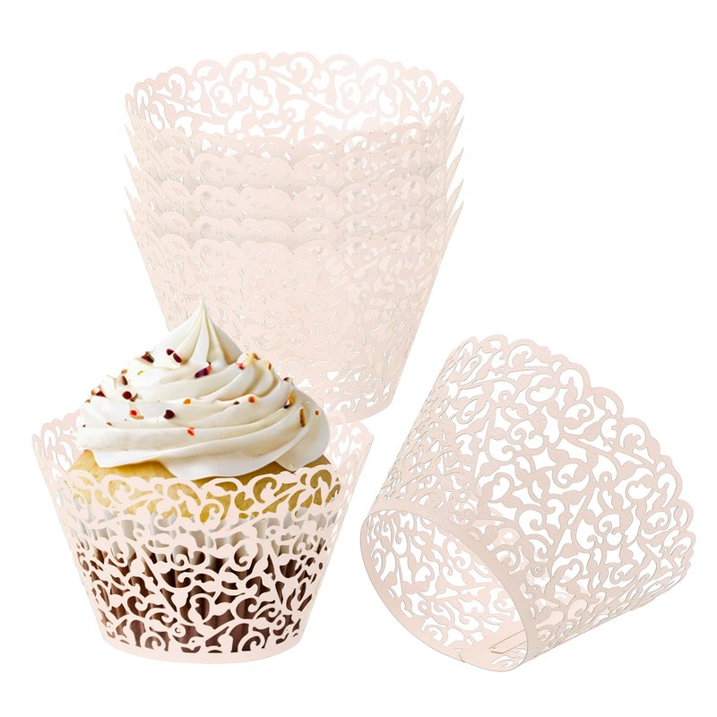 Cupcake Wrappers Paper, 50 Pack Baking Cups Standard Vine Decor, Champagne