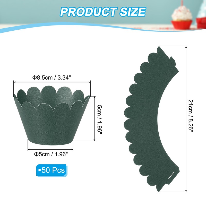 Cupcake Liners, 50 Pieces Grooved Standard Decor Dark Green gallery