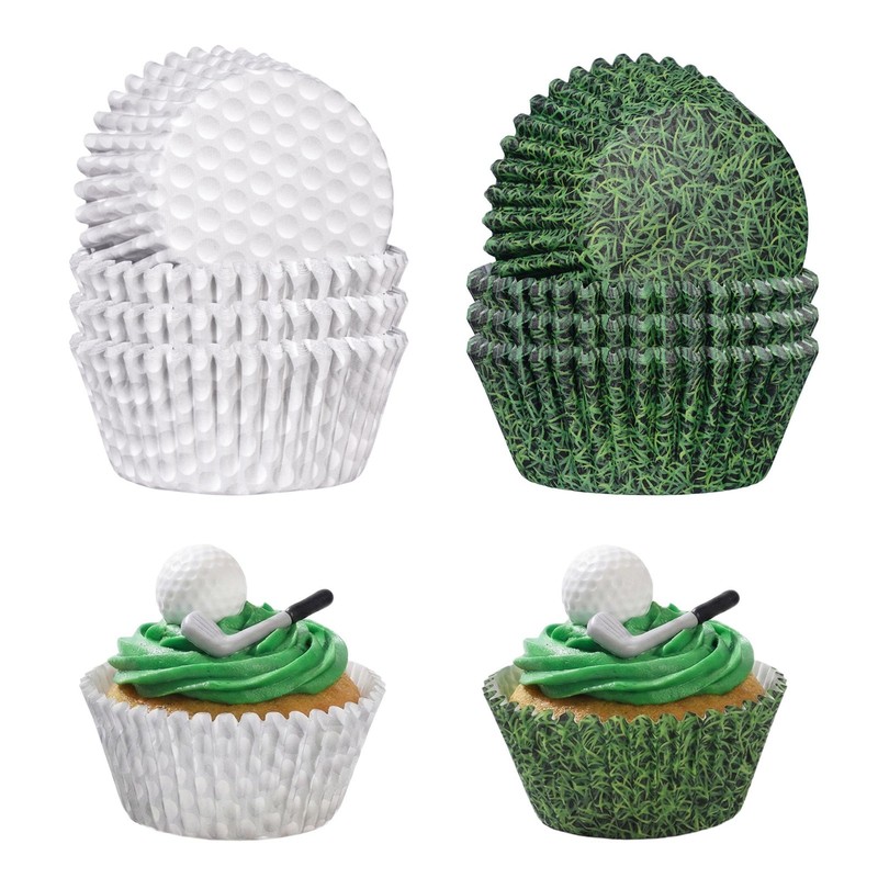 200 PCS Golf Cupcake Liners Green Grass White Balls Pattern Muffin Baking Cups