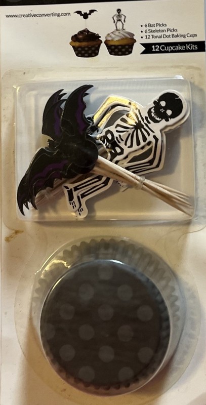 Halloween Cupcake Liners & Picks Bats Skeleton Cupcake Picks Bakery Picks 48p