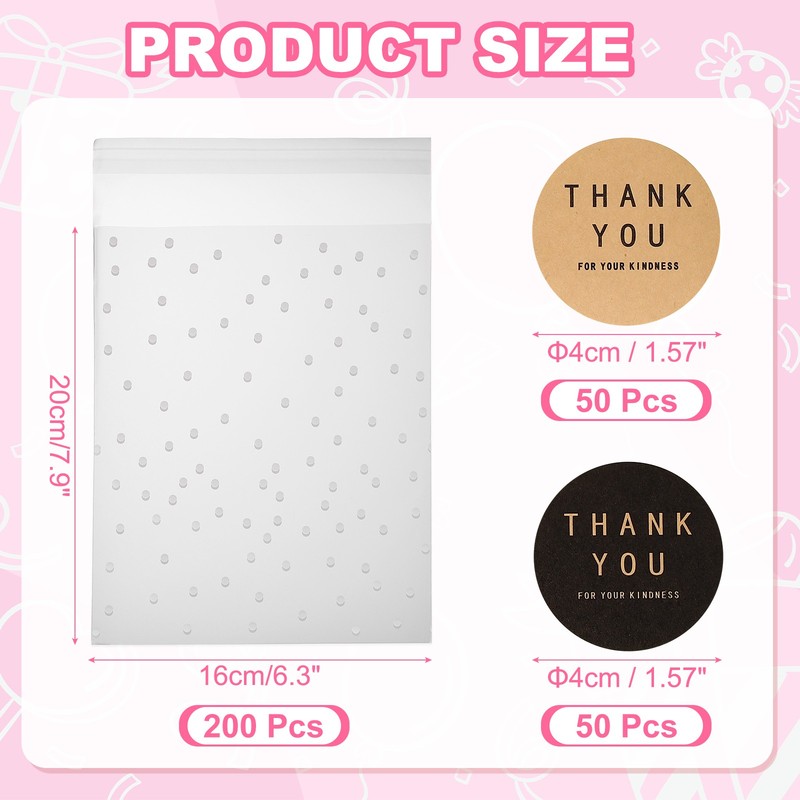 200 Pcs Cellophanes Bags, 6.3 x 7.9 Inch with 200 Pcs Stickers, Clear gallery