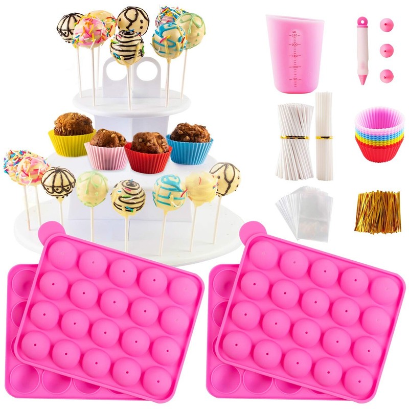 Cake Pop Maker Kit with 2 Silicone Mold Sets with 3 Tier Cake Stand, Chocolat...