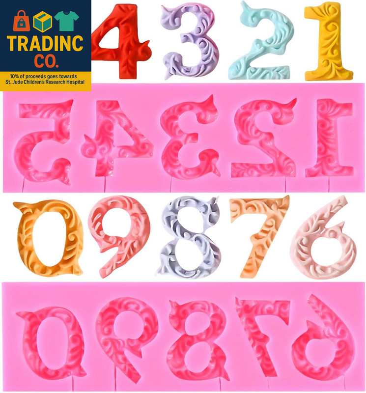 Silicone Number 0-9 3D Embossed Fondant Chocolate Mold with Stick Hole for Birth