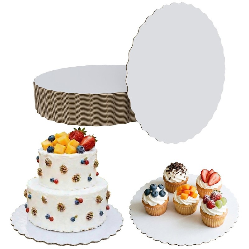 30 PCS 10 Inch Round White Scalloped Cake Boards Food Grade Cardboard Base