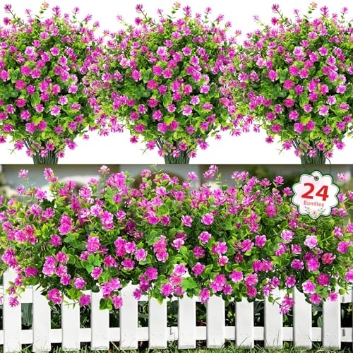 24 Bundles Artificial Flowers for Outdoors Decoration - UV Fuchsia - UV Fuchsia gallery