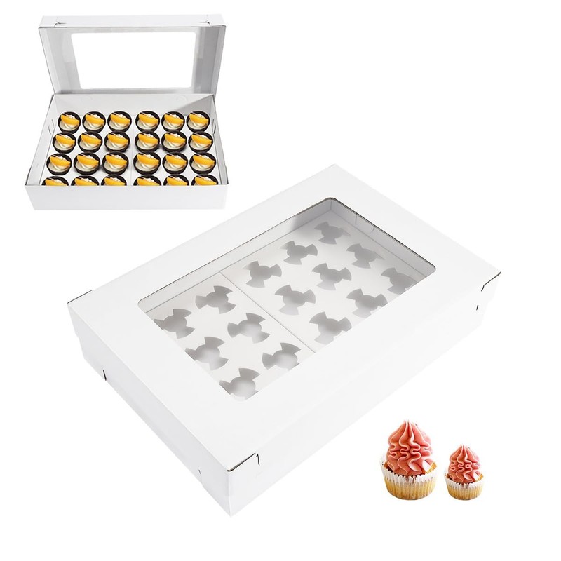 6 PCS Corrugated Cupcake Boxes Window Fits 24 Standard Mini 17.7×11.8×4 Inch