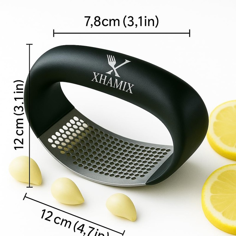 XHAMIX® Stainless Steel Garlic Press Rocker – Standard, Metallic Silver gallery