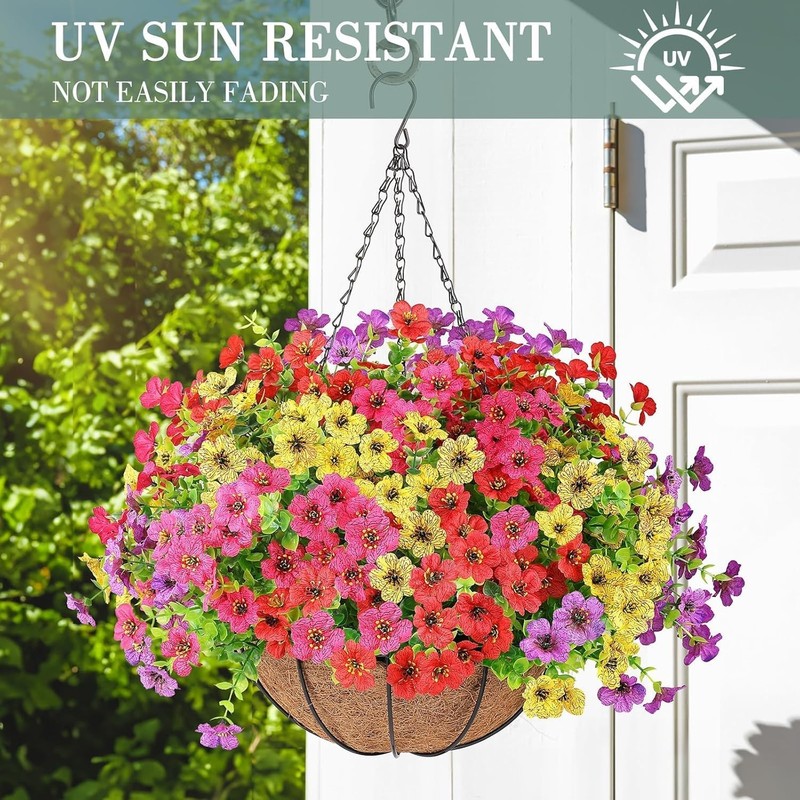 AGIRL Artificial Hanging Baskets with Flowers for Home Porch Deck Decor gallery