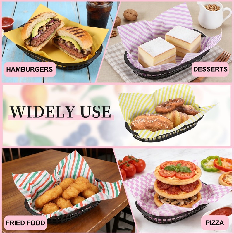 50pcs Twill Wax Paper Sheets with 5 Pcs Fast Food Baskets, Yellow gallery