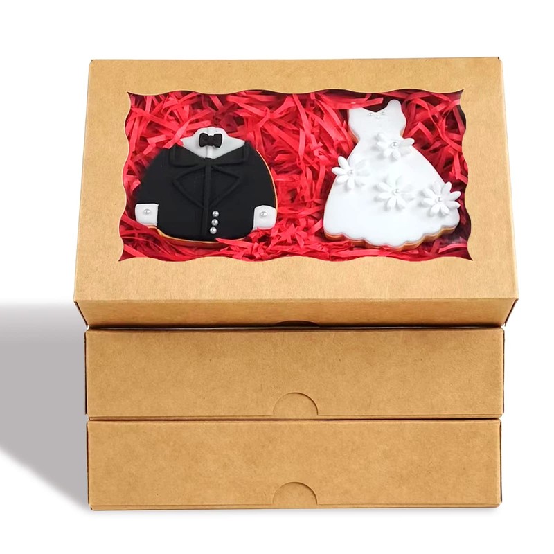 Brown Cookie Boxes Window Bakery Macaron Treat Box 7×4.33×1.5 Inch 20 PCS