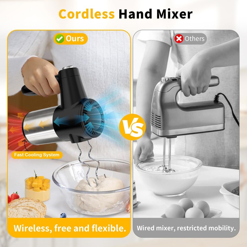 Cordless Hand Mixer, 7 Speed Rechargeable Wireless Handheld Mixer with Eject ... gallery