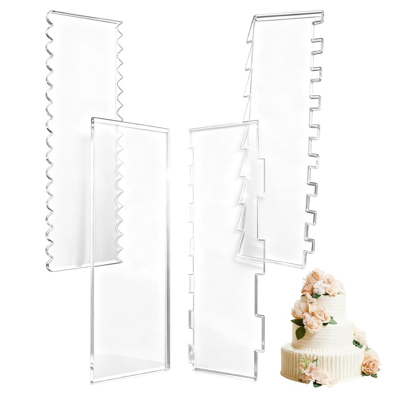 4 Pieces Acrylic Cake Scraper Set – Large Transparent Cake Smoother For Icing…