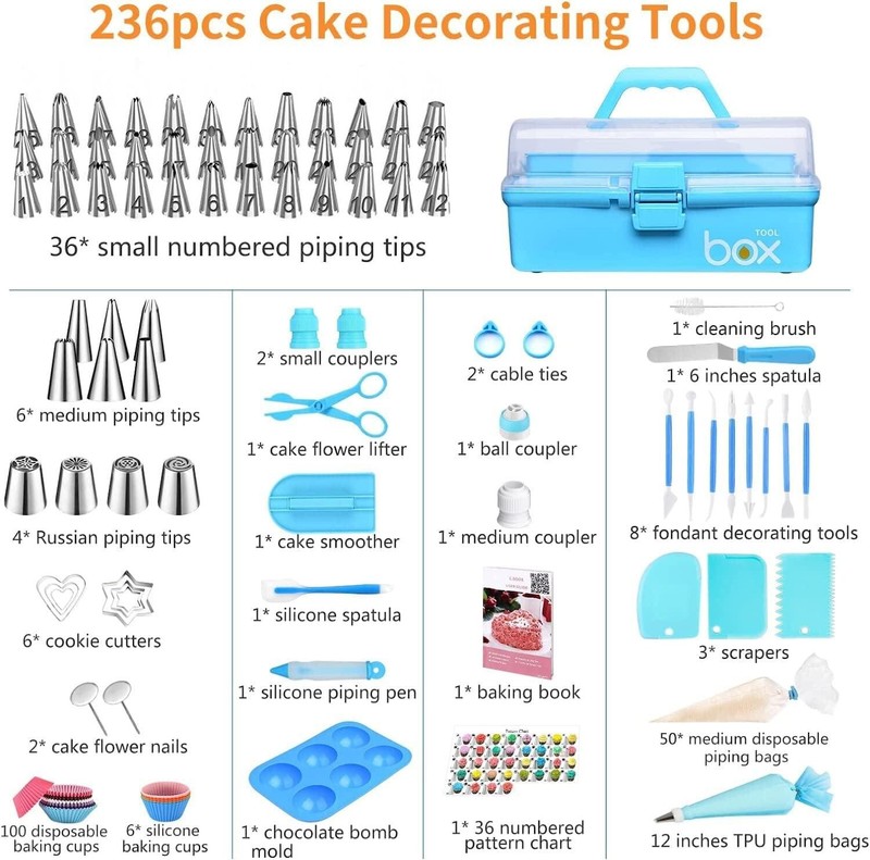 Professional Cake Decorating Tools Supplies Baking 236 Accessories with Storage gallery