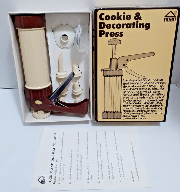 Vintage 1979 Hoan Cookie & Decorating Press 6 Discs & 6 Nozzles