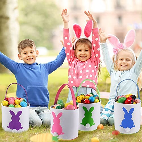6 Pcs Canvas Easter Bunny Baskets for Kids Bulk Tote Bunny Egg Hunt Bags gallery