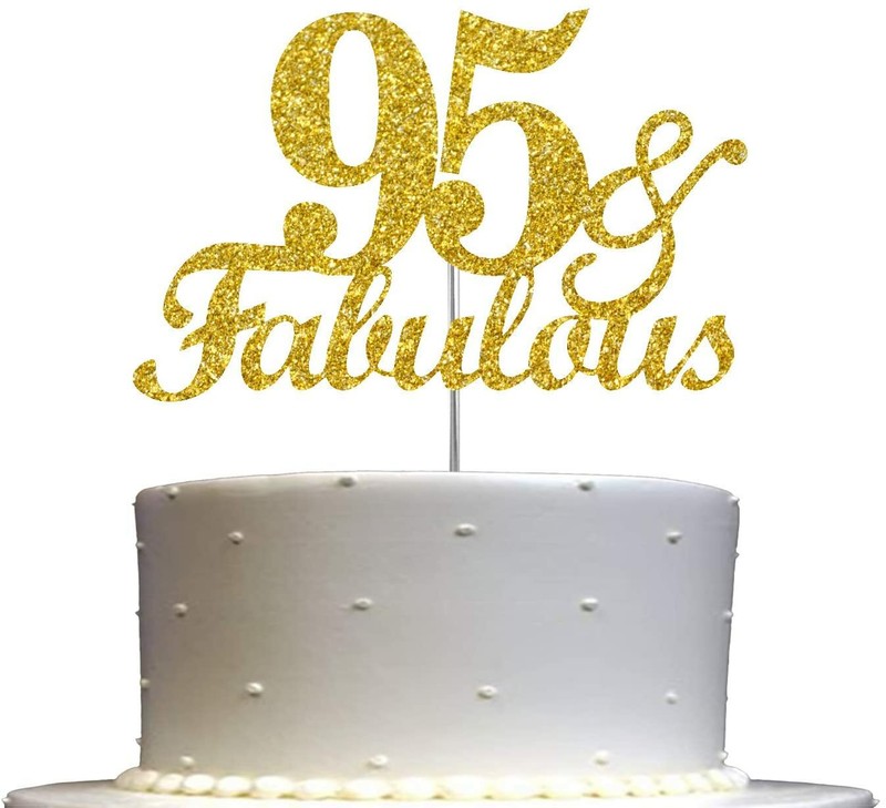 Fabulous & 95 Cake Topper Gold Glitter, 95th Birthday Party Decoration Ideas