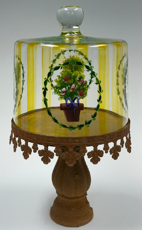 French Country Garden Inspired Cake Tart Pedestal with Hand Painted Glass Cover gallery