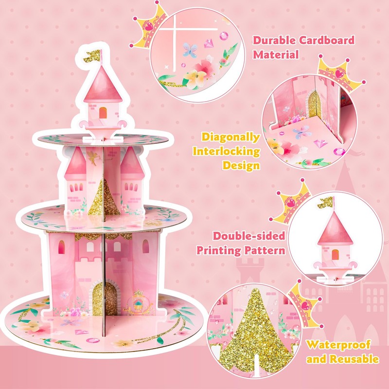 2 Pack Watercolor Princess Cupcake Stand 3 Tiers Princess Birthday Party Card... gallery