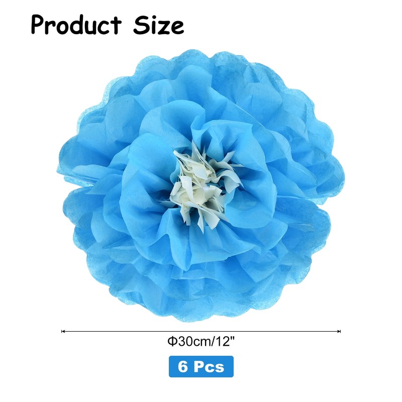 Crepe Paper Flowers, Sky Blue Tissue Paper Flowers - 12 x 12 Inch / 6 Pcs gallery