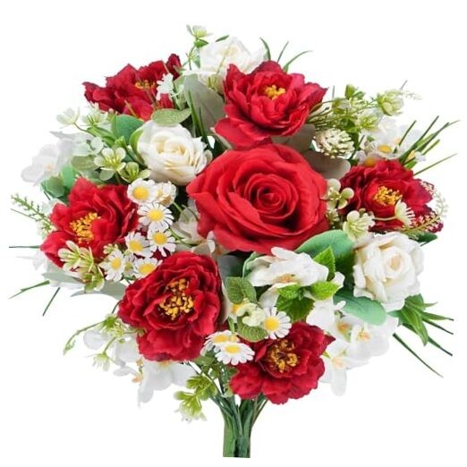 Cemetery Flowers Silk Valentine’s Day Flowers Red Peony Artificial Red White