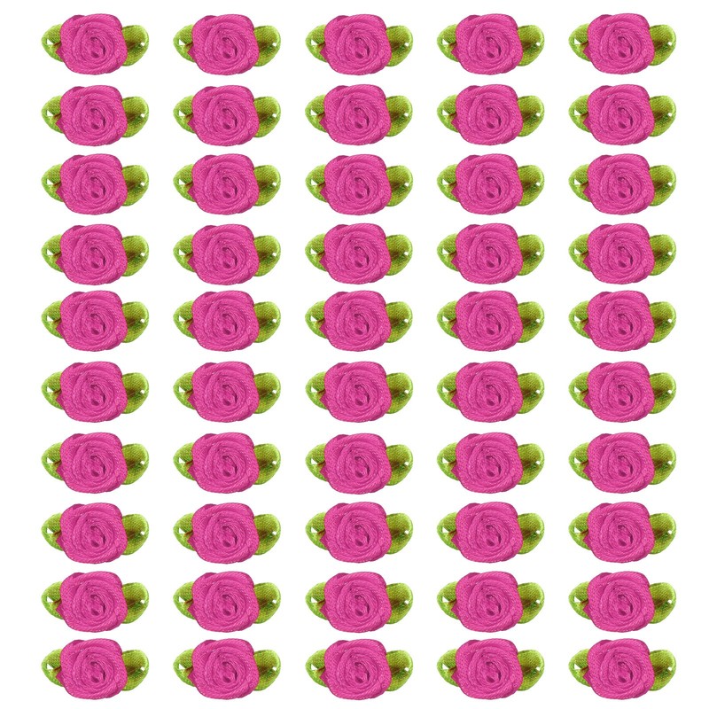 200Pcs 15mm Tiny Satin Ribbon Rose Fabric Flowers Rosettes Applique Rose Red
