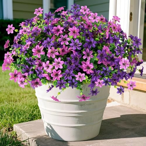 Artificial Flowers for Outdoors, 12 Bundles Multicolor Faux Silk Double Purple gallery