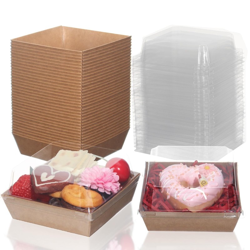 100Pack 4x4x2.5 Inches Charcuterie Boxes with Clear lids Bakery Boxes Chocolate