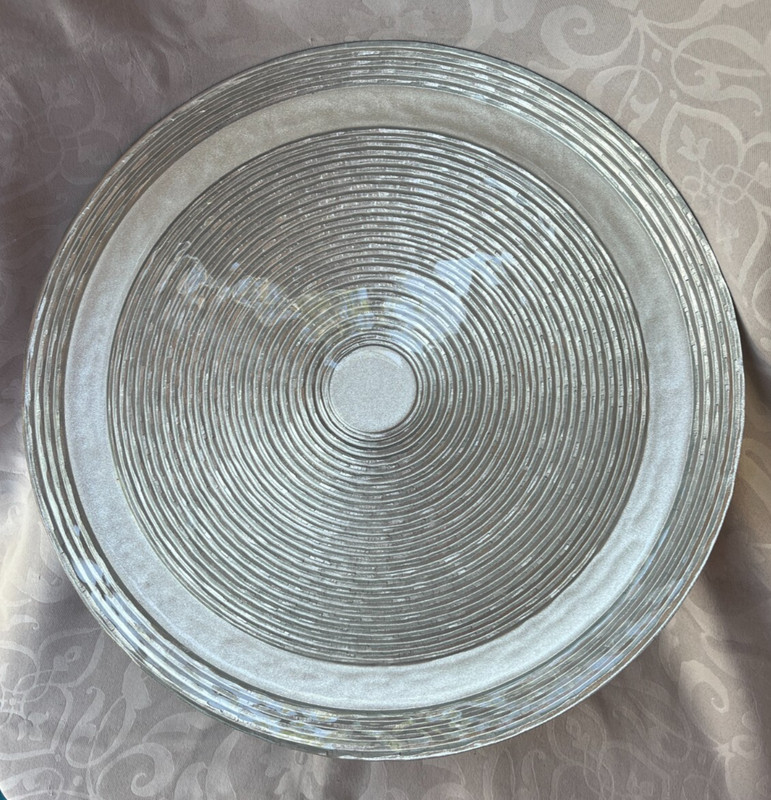 GLASS SILVER (METALIC COLORED) PEDESTAL CAKE STAND ~ 12.5" DIAMETER x 4'' TALL ~ gallery