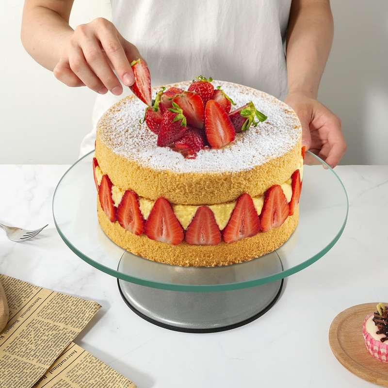 12" Glass Cake Decorating Stand Rotating Revolving Cake Turntable Pastry Holder gallery