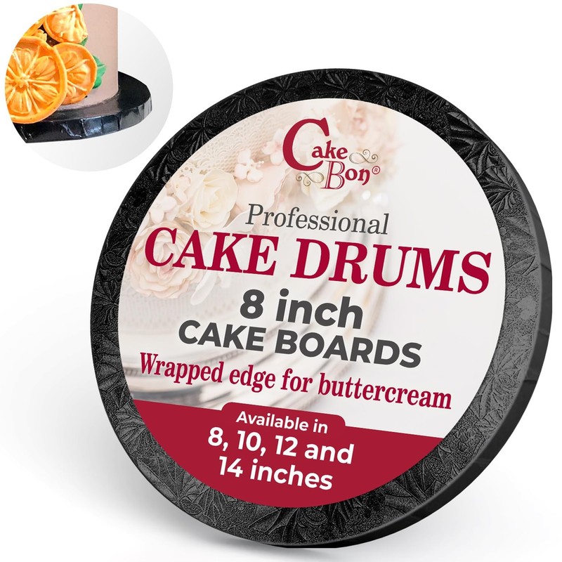 8 Inch Round Cake Board Sturdy 1/2 Inch Thick Drum Base Fully Black 6 PCS