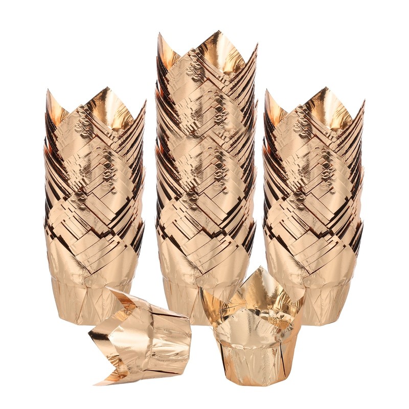 100Pcs Tulip Baking Cups Cupcake Muffins Liners Aluminum Foil Champagne Gold