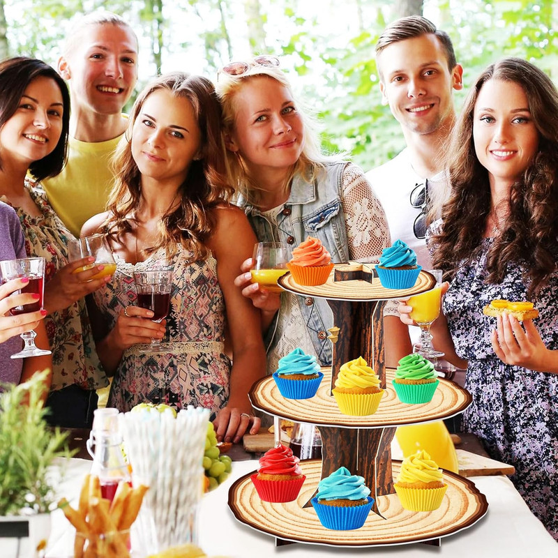 Wooden 3 Tier Cupcake Stand Decoration - Rustic Wood Cupcake Stand Decor for Cam gallery