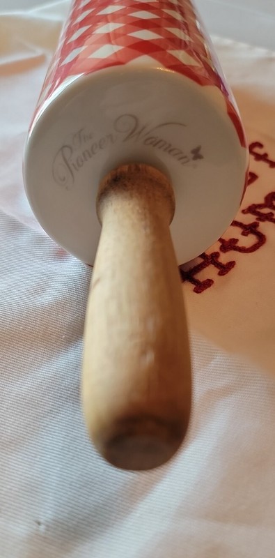 RARE Pioneer Woman Charming Check Red White Checked Gingham Rolling Pin gallery