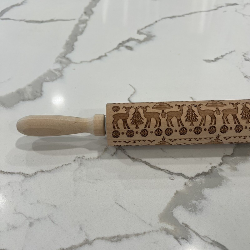 NEW Christmas tree reindeer embossed rolling pin for cookies Scandinavia style gallery