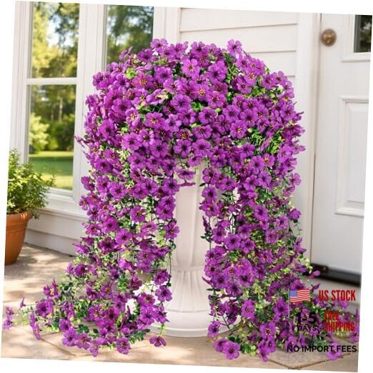 2 Pcs Artificial Flowers for Outdoors, UV Resistant Fake Outdoor 2 Pack Purple