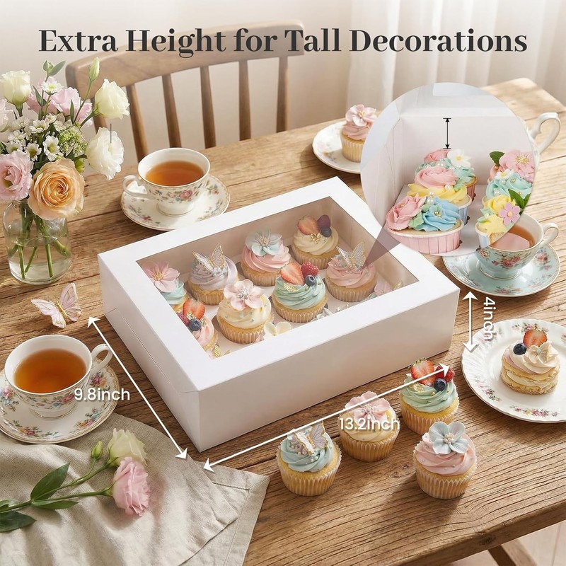 VGOODALL 3 White Window Cupcake Box 12 Count Holder gallery