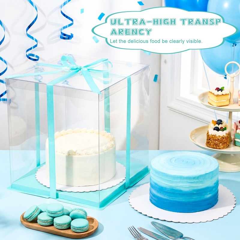 6 Pack Large Clear Cake with Round Cake Boards and Ribbon Taller Carrier Tier... gallery
