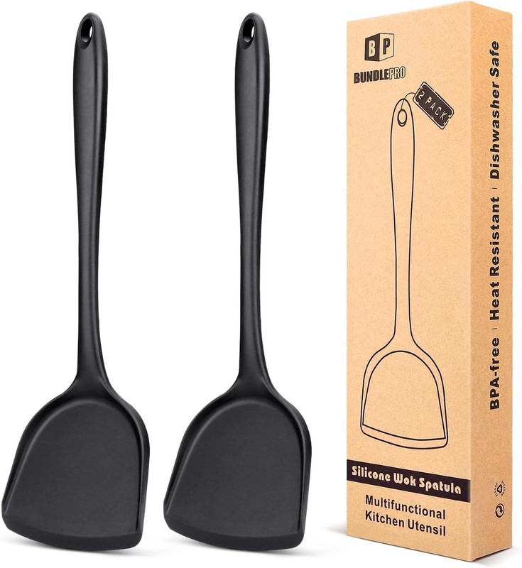 Pa of 2 Silicone Wok Spatula, Non-Sti, Heat Resistant, Easy to Clean