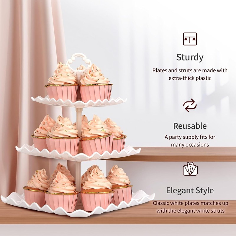 5 Piece Cake Stand Set W/ 2 x Large 3-Tier Cupcake Stands 3 x Appetizer Trays gallery