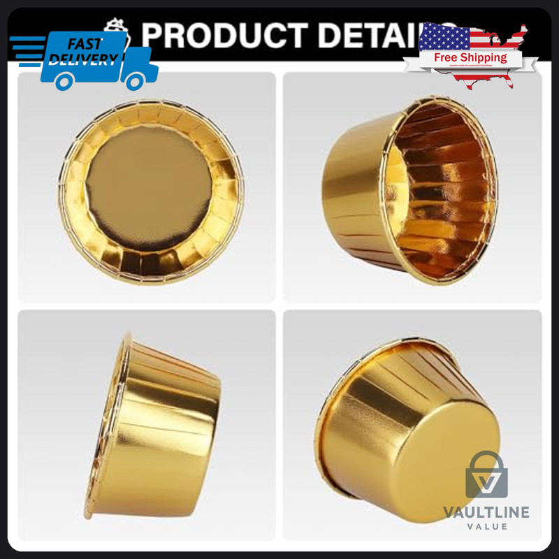 50 Pack EUSOAR Gold Aluminum Foil Cupcake Liners 3.5 Oz Baking Cups gallery