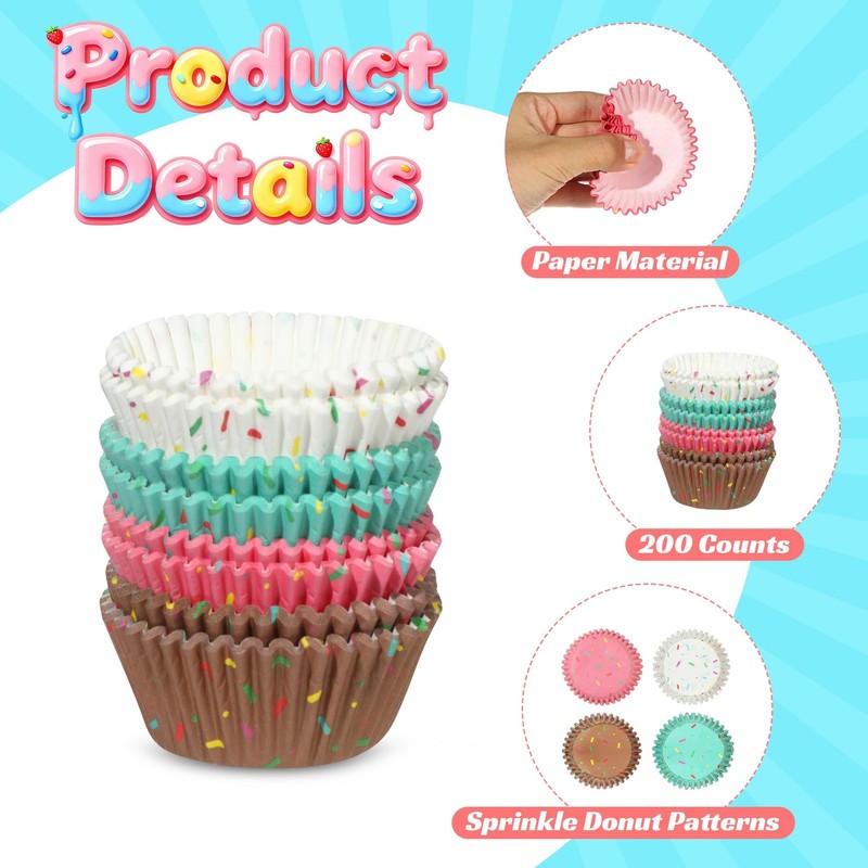 200 PCS Confetti Sprinkle Cupcake Liners Colorful Donut Muffin Baking Cups gallery