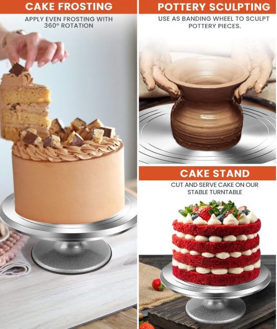 12 In Rotating Cake Stand Aluminum Alloy/Glass Turntable for Decorating cakes gallery