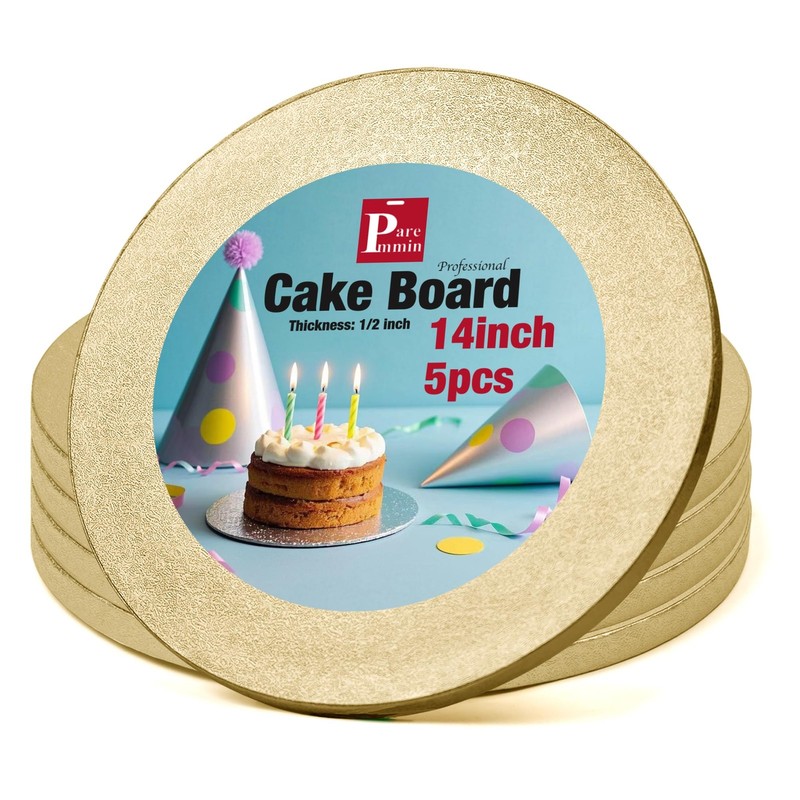 5 PCS 14 Inch Gold Round Cake Boards 1/2 Inch Thick Sturdy Cake Drums