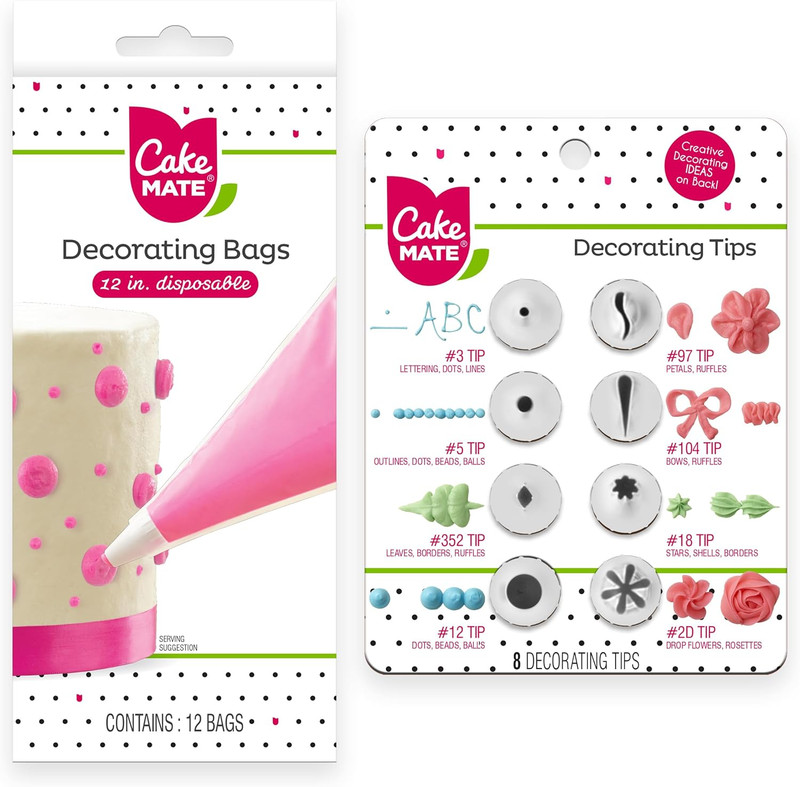 Decorating Bags and Tips Set – 12 Disposable 12-Inch Piping Bags with 8 Metal... gallery