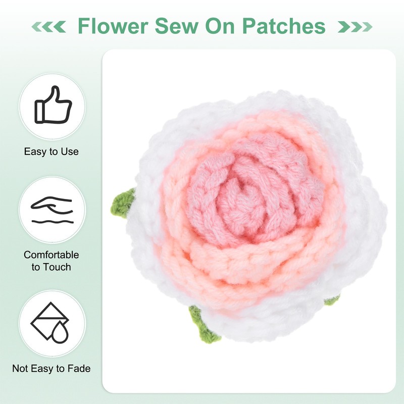 10-Pack Flower Sew on Patches, Handmade Crochet Roses [Gradient Pink] gallery