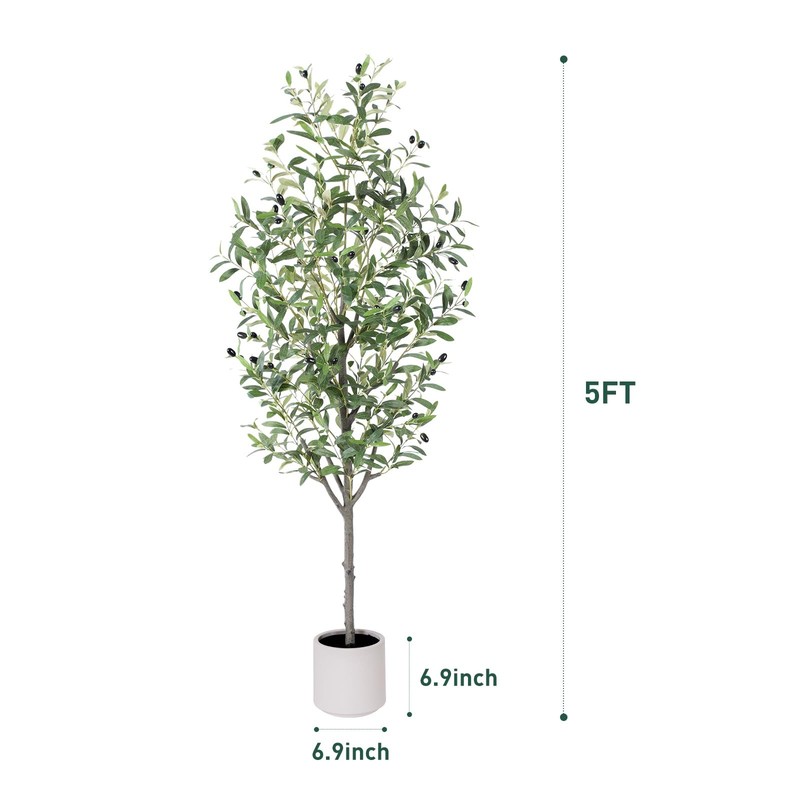 Aqugq Olive Tree Artificial Indoor 5Ft Tall Silk Faux Olive Tree White Planter gallery