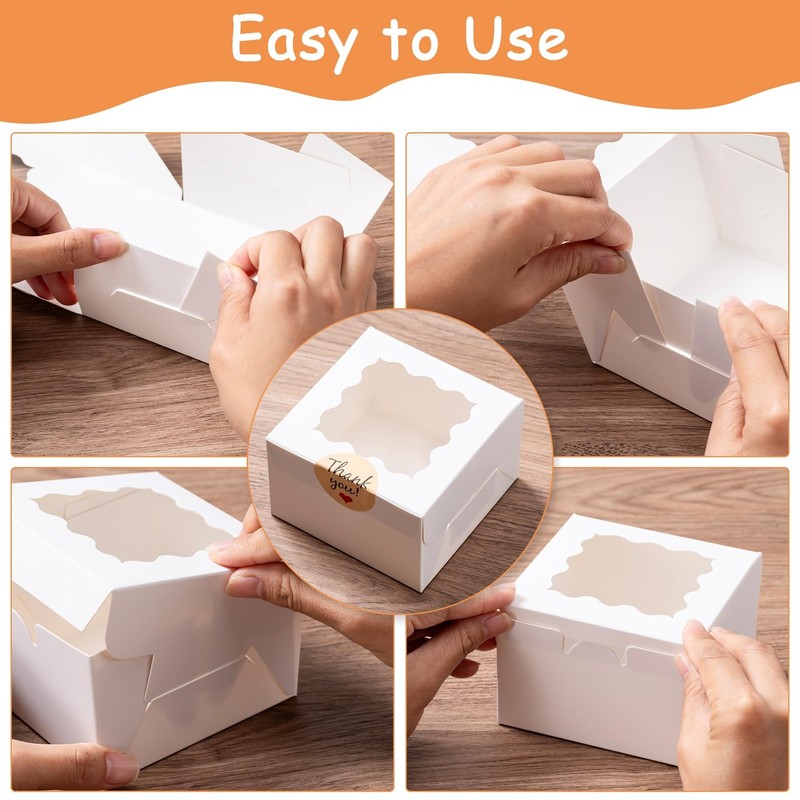 100pcs Cookie Boxes with Window, 4x4x2.5 Inches Bakery Boxes with 100pcs Stic... gallery