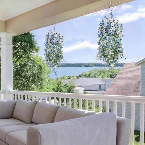 Artificial Hanging Flowers for Outdoors, UV Resistant 2 Bundles 2PCS White+blue gallery