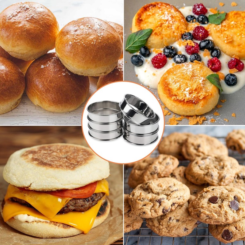 English Muffin Rings, 4 Inch Double Rolled Stainless Steel Crumpet & Tart Rings gallery